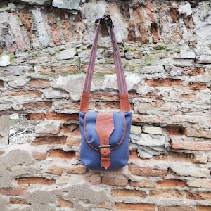 Bolsa de caza, Bolsa de mensajero medieval, Bolsa de montaña, Bolsa de picnic, Bolsa de fieltro de lana, Bolsa de mensajero azul, Bolsa cruzada