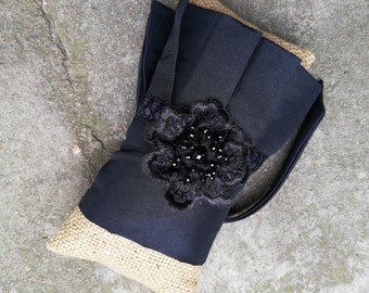 Gothic cuff bracelet, Fabric wrist cuff, Textile bracelet, Wide cuff bracelet for women, Taffeta fabric cuff