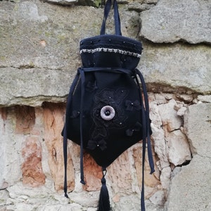 Medieval bag, larp belt bag, dice bag of holding, black fabric renaissance purse