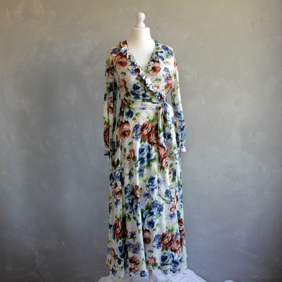 Romantic White dress, Bohemian floral gown, Maxi wrap dress summer, Long sleeves flowy dress Romantic White dress, Bohemian floral gown, Maxi wrap dress summer, Long sleeves flowy dress