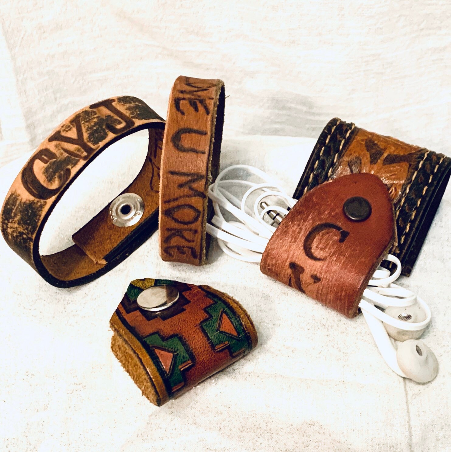 Custom Leather earbud charging cord case Etsy