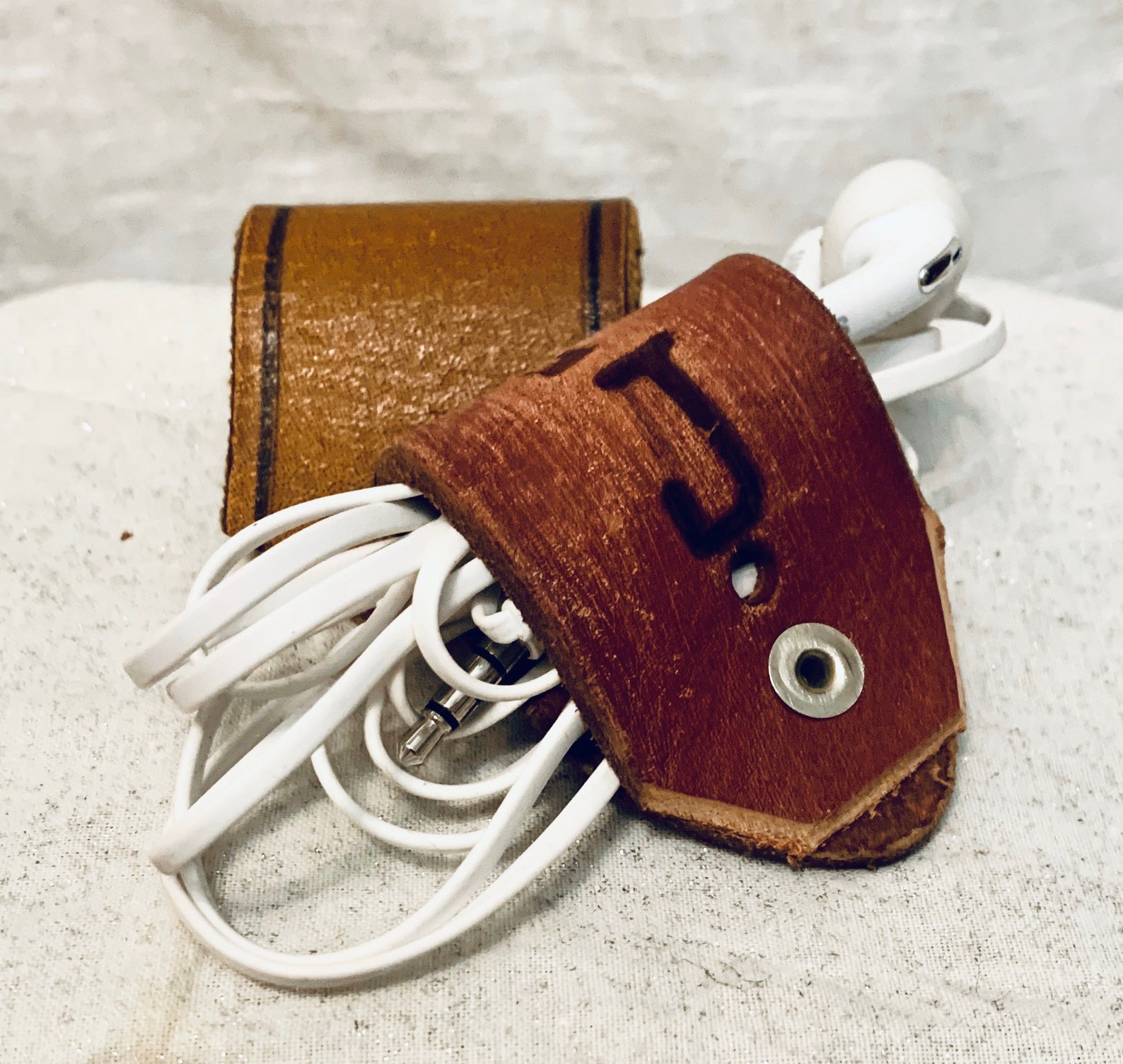 Custom Leather Earbud charging Cord Case Etsy