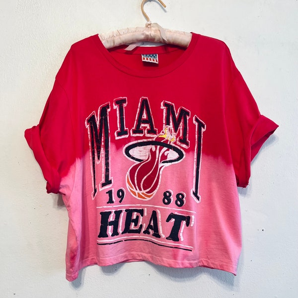 Retro Miami Heat reclaimed cropped & distressed  Crewneck tee Size XL