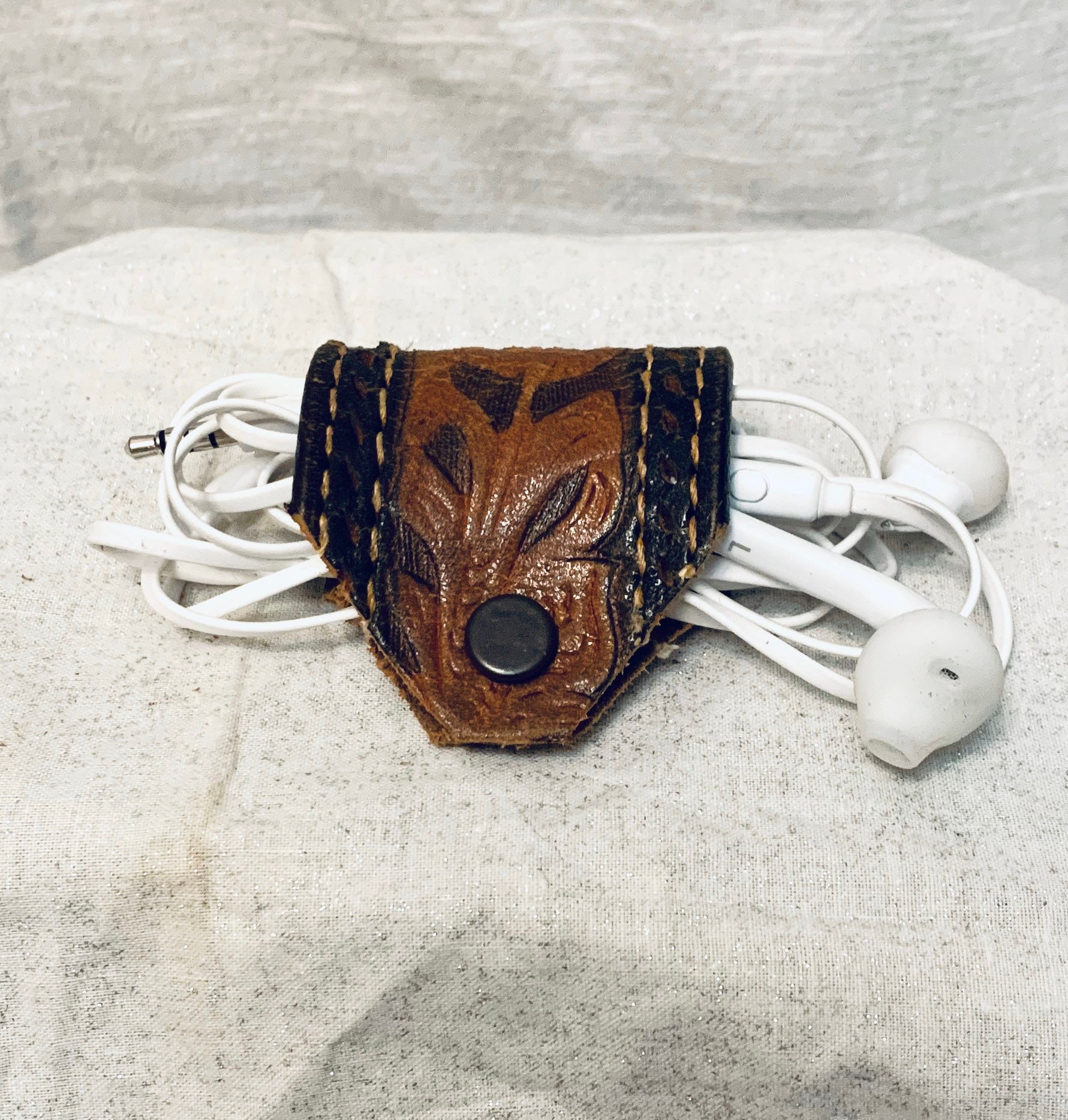 Custom Leather earbud charging cord case Etsy