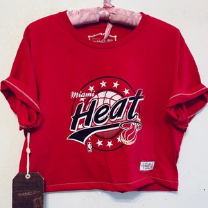 NBA Unk Miami Heat Women Ladies Rhinestone Hoodie Bat Wing Crop Top Shirt