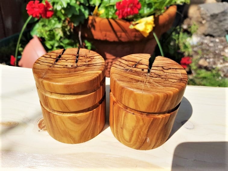 Olive Wood Salt and Pepper Shakers. Olive Wood Salt & Pepper Cellar
