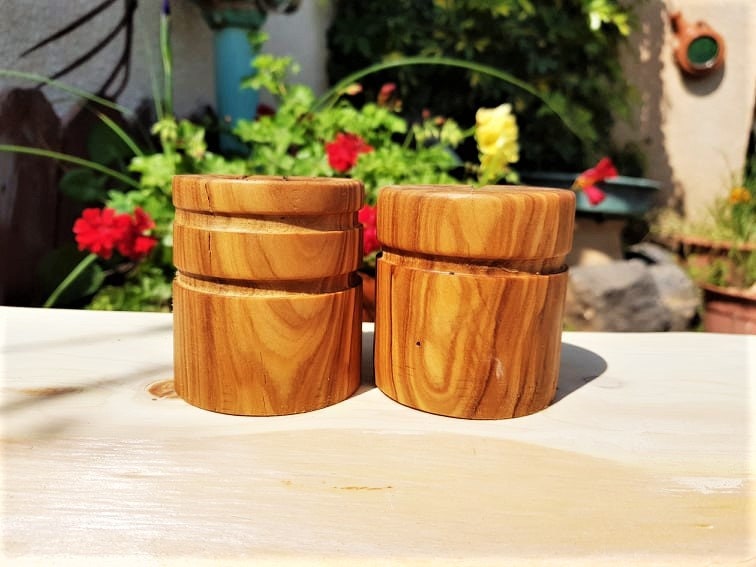 Olive Wood Salt and Pepper Shakers. Olive Wood Salt & Pepper Cellar