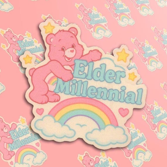 Elder Millennial Sticker – Care Bear Inspired Nostalgia Vibes