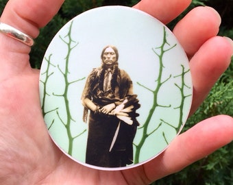 Quanah Parker - Collage Graphic Sticker - 3" by 3" Circle Vinyl Weatherproof Durable Sticker