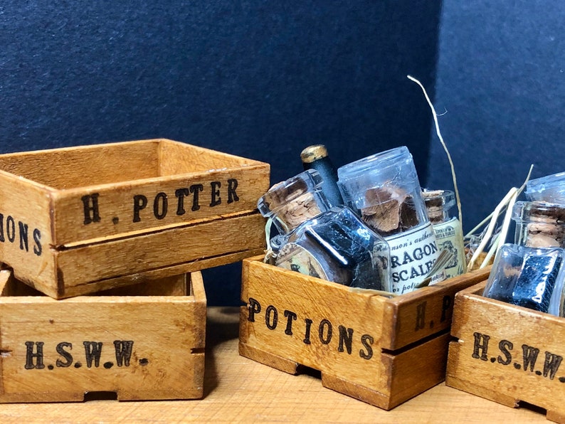 Miniature potion crates wooden potions crate dolls house Etsy