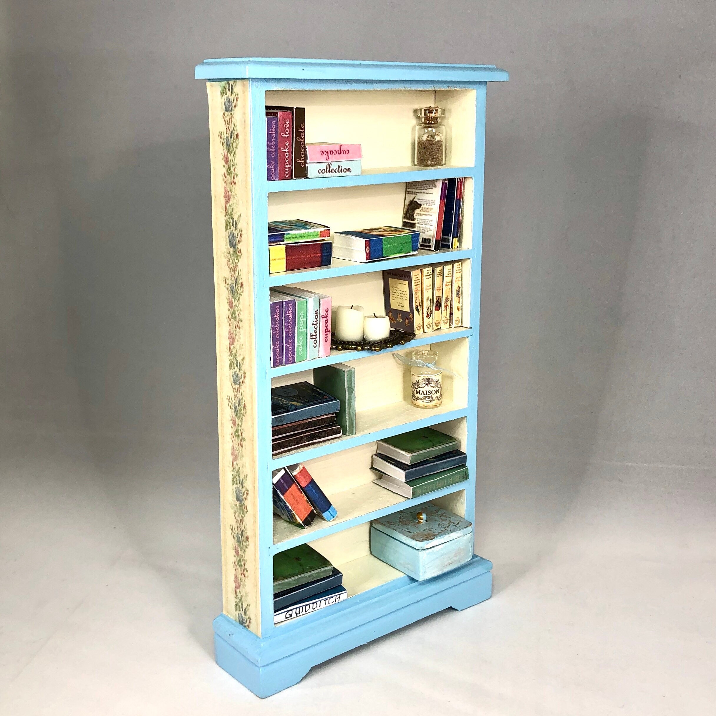 Dolls house book shelf miniature furniture blue and cream Etsy