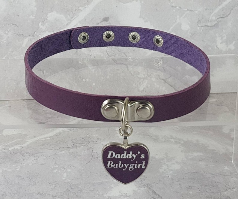 ADULTMATURE BDSM ddlg adbl Custom Personalized Heart Bondage vegan leather Choker Collar with Daddy/'s cumslut Printed tag Pendant charm