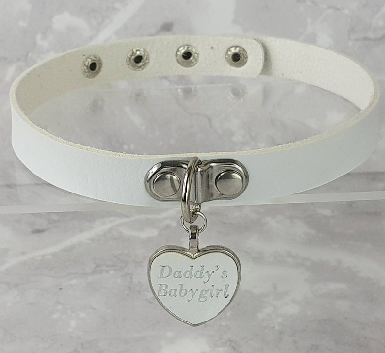 ADULTMATURE BDSM ddlg adbl Custom Personalized Heart Bondage vegan leather Choker Collar with Daddy/'s cumslut Printed tag Pendant charm