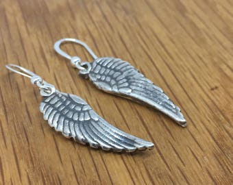 Handmade Silver Angel Wing Drop Earrings, angel wing earrings, pretty angel wing earrings, silver, angel, wing, drop, earrings, handmade