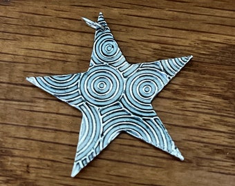 Large swirly star pendant, Handmade large patterned star necklace, Unusual handmade statement star pendant