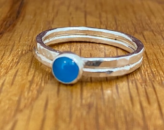 Blue agate ring, Size X blue agate ring, Big blue agate ring, Big blue stacking ring, size X, Size X silver ring, gift for her