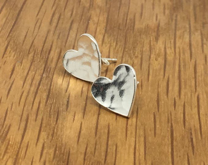 Featured listing image: Hammered silver heart studs, big heart studs, Silver heart earrings, heart earrings, silver stud earrings, silver studs, silver hearts