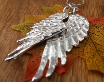 Solid Silver Angel Wing long necklace, Silver Angel Wings, Double Angel Wings, Statement, Angel Wings, Angel Wing pendant, Personalised