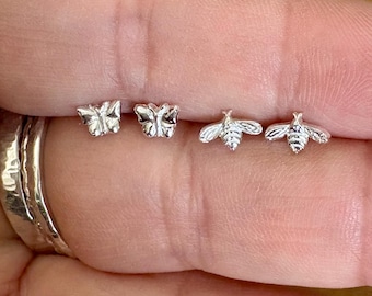 Small silver butterfly studs, silver butterfly studs, small butterfly earrings, handmade butterfly earrings, butterfly earrings.