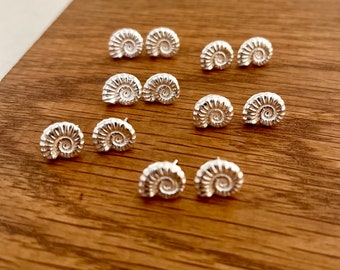 Silver ammonite studs, Ammonite stud earrings, Ammonite studs, silver Ammonite earrings, Charmouth Ammonite earrings