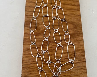 Long silver paper clip necklace, paper clip necklace, long silver chainnecklace