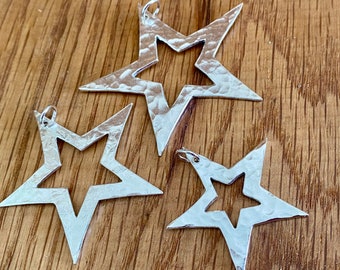 Large silver star outline pendant, statement star outline pendant, statement jewellery, Silver star necklace, large silver star necklace