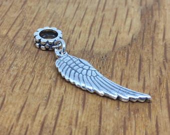 Fine Silver Angel wing charm, angel wing pandora-style charm, angel wing dangle charm, silver, angel, wing, bracelet, charm, pure silver