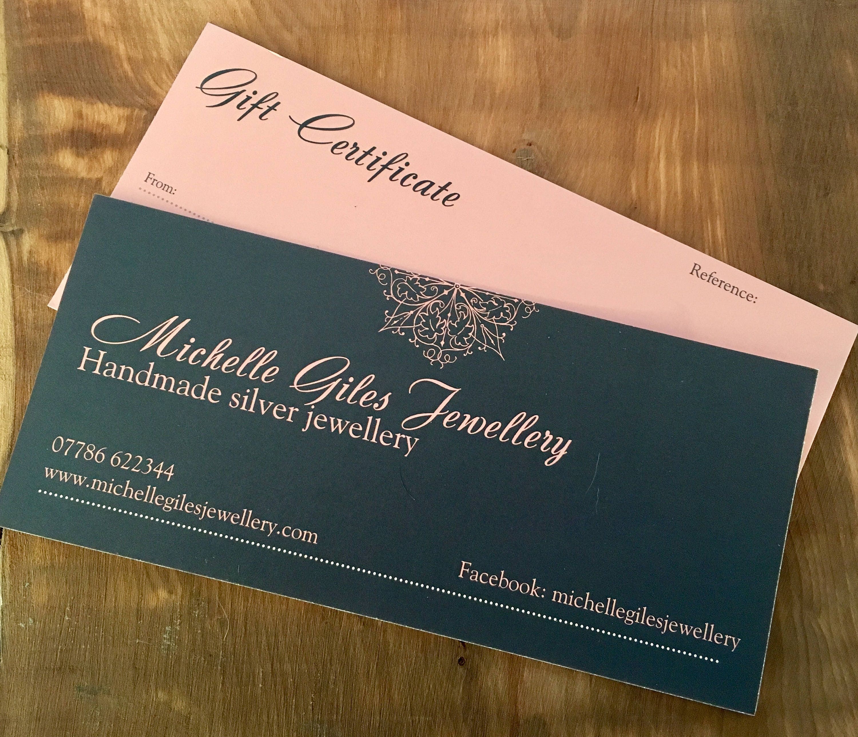 Gift Voucher Gift Card Voucher Gift Voucher For Handmade Silver Jewellery Silver Jewellery