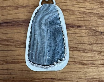 Statement Sterling Silver Sparkly Grey Druzy Necklace