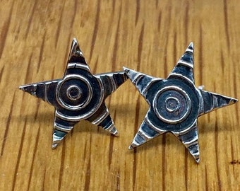Swirly silver star studs, patterned star studs, Silver star stud earrings, star earrings, large silver star stud earrings