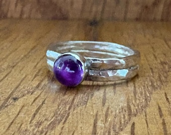Amethyst Stacking Ring on double sterling silver band - Size M