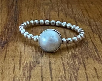 Swarovski Pearl silver ring - Size L