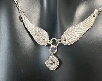 Silver angel wing memorial necklace, Commemorative silver angel wing necklace, Memorial necklace, angel wing necklace, commemorative