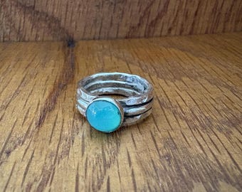 Chrysoprase triple band Statement ring - Size L