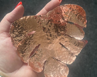 Copper monstera jewellery bowl, copper monstera trinket bowl