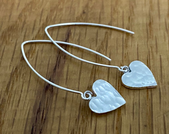 Featured listing image: Hammered silver heart drop earrings, simple Silver heart drop earrings, heart drop earrings, handmade heart drop earrings