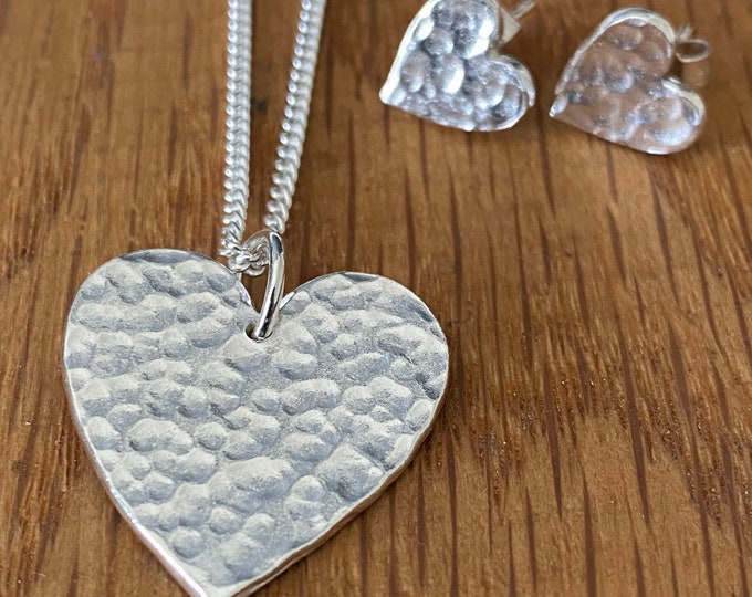 Featured listing image: Hammered silver heart pendant, heart pendant, silver heart necklace, jewellery for her, heart jewellery, silver heart, handmade silver heart