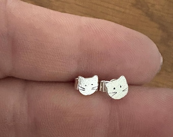 Handmade silver cat stud earrings