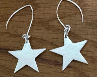 Large silver star drop earrings, silver star drop earrings, large handmade silver star drop earrings