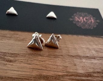 Tiny Sterling Silver Triangle Studs: Hand-Formed Earrings