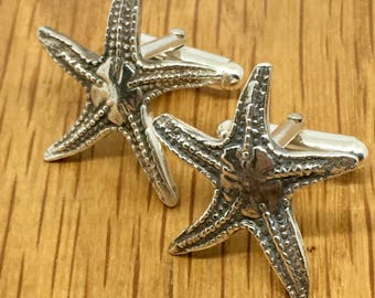 Solid Silver Starfish Cufflinks, Silver starfish cufflinks, Silver, Starfish, Cufflinks, Handmade, silver starfish cufflinks