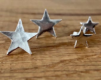 Hammered Fine Silver Star Stud Earrings