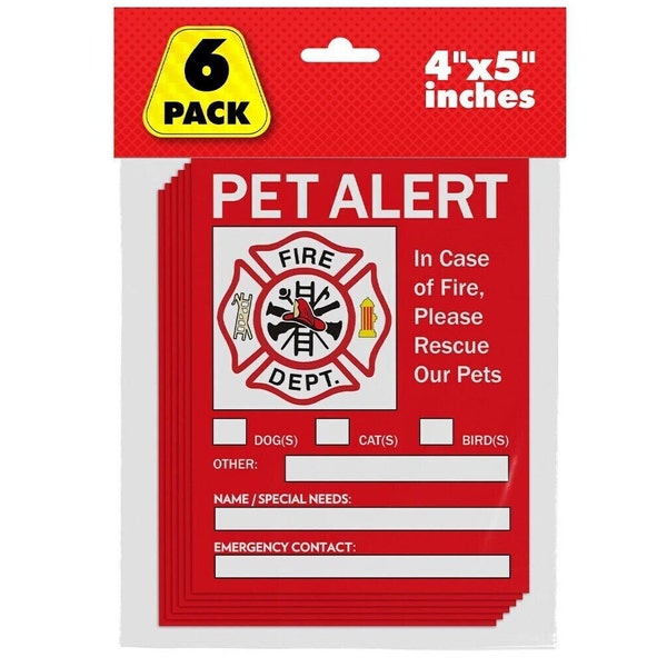 Pet Alert Safety Fire Rescue Sticker - Save Our Pets Emergency Pet Inside Decal - in Case of Emergency Danger Pet in House Home Window Door