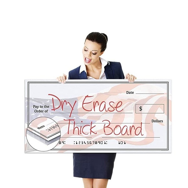 Giant Fake Dry Erase Check for Endowment Award - 16" x 32" - Large Novelty Presentation Checks Plaque - Blank Big Reward Prize Spin Wheel