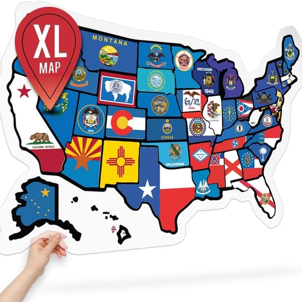 Extra LARGE RV State Sticker Travel Map - 14.5" x 21.5" - USA States Visited Decal - United States Adhesive Road Trip Stickers - Trailer