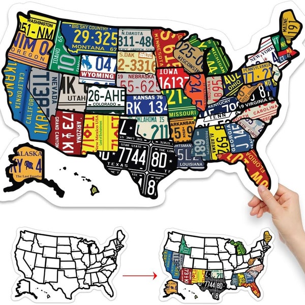 RV State Sticker Travel Map - 11" x 17" - USA States Visited Decal - United States License Plate Non Magnet Road Trip Window Stickers