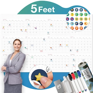 Large 2026 Wall Calendar 38" x 60": Dry Erase Reusable Yearly Planner