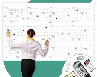 Large Wall Calendar - 38" x 60", Dry Erase Giant Calendar - Full Year 2024 Calendar - Reusable Undated Yearly Planner for Family, Office