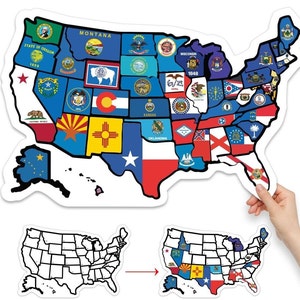 RV State Sticker Travel Map - 11" x 17" - USA States Visited Decal - United States Non Magnet Road Trip Window Stickers - Trailer Supplies