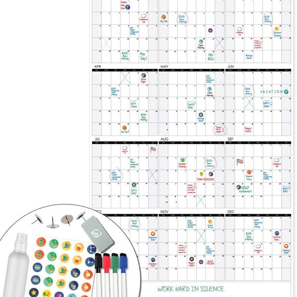 Large Wall Calendar - 24" x 39", Dry Erase Giant Calendar - Full Year 2024 Calendar - Reusable Undated Yearly Planner for Family, Office